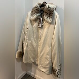Dennis Basso Cream Teddy Jacket with Fur Trim